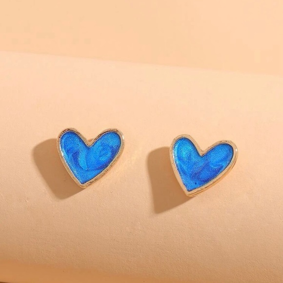 Sapphire Blue Heart Earrings in Gold Tone Frame - Picture 13 of 14